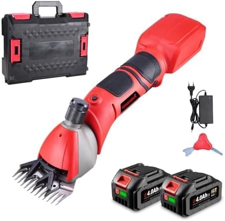 Tondeuse à moutons sans fil, tondeuse à moutons à moteur sans balais de 800 W avec 2 batteries de 4000 mAh et chargeur, tondeuse électrique pour moutons, alpagas, chèvres, chevaux, avec étui