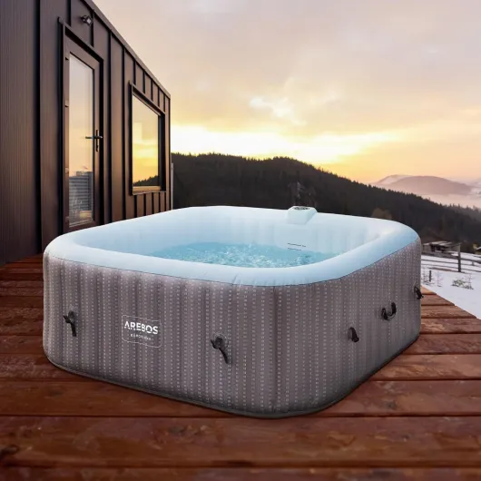 Spa Gonflable 2400W - Piscine d'extérieur - pour 6 Personnes 185x185cm - 130 Buses de Massage - 910 L avec Chauffage - Gonflage par Bouton-Poussoir - Couverture Incluse
