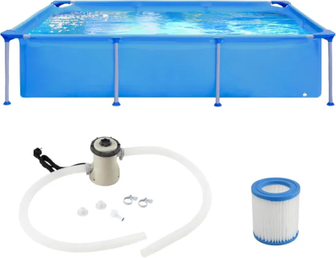 Pisicne Hors Sol Rectangulaire 258 x 179 x 66 cm, Piscine Tubulaire avec Pompe de Filtration, Capacité 2612 L, Cartouche, Cadre en Métal, Parois en PVC, Montage Facile, pour Enfants Adultes