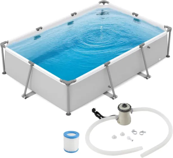 Piscine Hors Sol Rectangulaire 300 x 207 x 66 cm, Piscine Tubulaire avec Pompe de Filtration pour Enfants Adultes, Capacité 3701 L, Cartouche et Cadre Métallique, Montage Facile