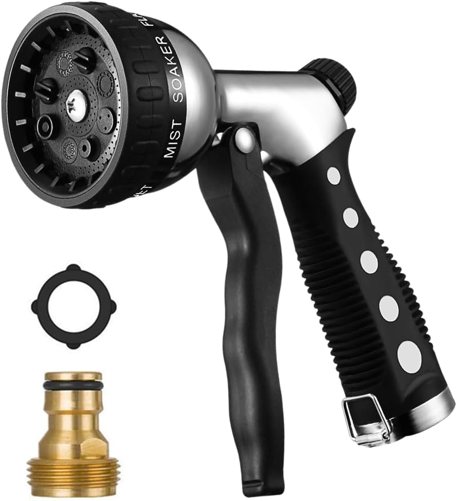 Douchette de jardin en métal haute pression Gardena - Pistolet pulvérisateur à débit d'eau réglable avec 8 jets différents pour l'arrosage, le lavage de voiture