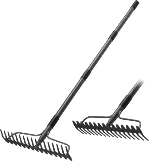 Râteau de jardin, râteau de jardin avec manche de 190 cm de long et 17 pinces, Râteau à gazon robuste pour ameublir le nivellement du sol, râteau à feuilles de jardin pour raquette feuilles d'herbe, Longueur : 190 cm