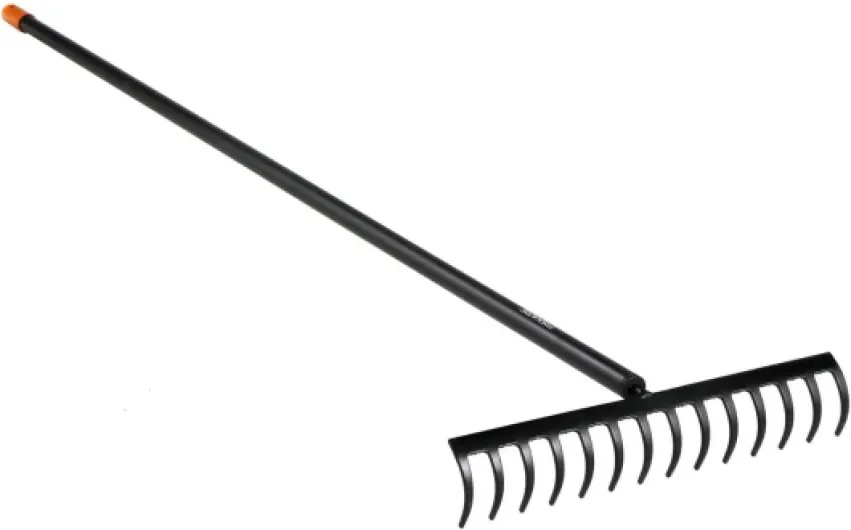 Râteau à dents courbes, 14 dents, Largeur: 36 cm, Tête en acier au carbone trempé/Manche en aluminium, Noir/Orange, Solid, 1016036