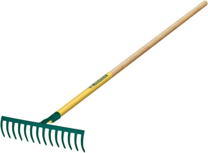 , Râteau Forgé 14 dents Courbes Manche Bois Percé Certifié PEFC 100%, dents et peigne en acier forgé et trempé, Idéal pour ramasser les débris et les cailloux, manche extra long de 150 cm Dents courbes 14 dents