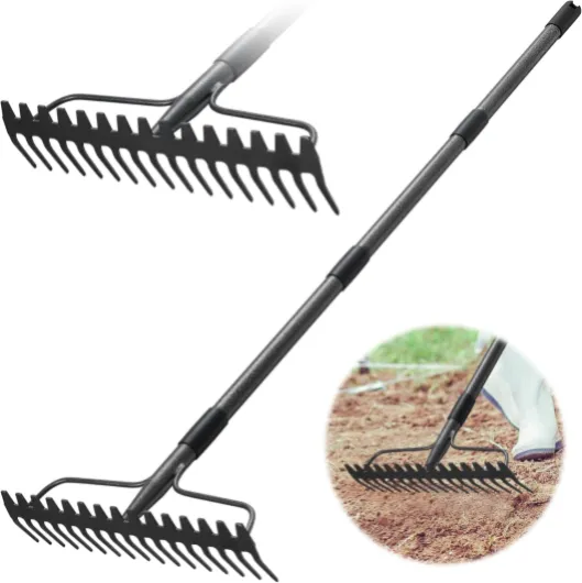 Râteau à Arc, râteau métallique à 17 Dents, râteau de Jardin Robuste de 4 FT avec Manche en Acier Inoxydable, Gris
