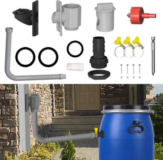 Recuperateur D Eau de Pluie, 70-100 mm, collecteur d'eau de Pluie avec Tuyau de 1 m, kit de raccordement pour citerne de Pluie avec Accessoires de Montage pour toits jusqu'à 100 m²