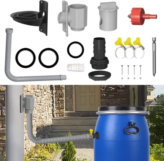 Recuperateur D Eau de Pluie, 70-100 mm, collecteur d'eau de Pluie avec Tuyau de 1 m, kit de raccordement pour citerne de Pluie avec Accessoires de Montage pour toits jusqu'à 100 m²