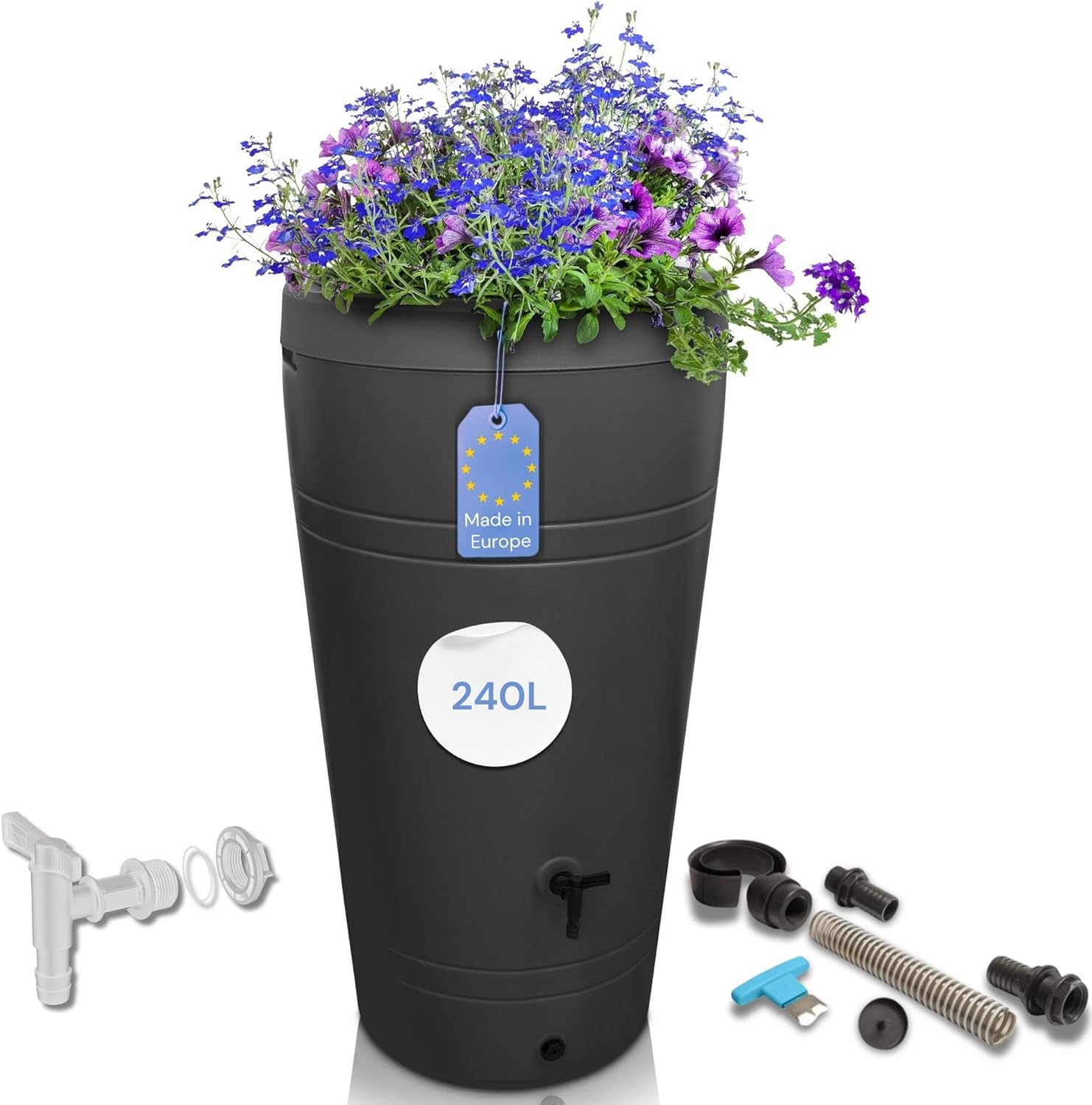 Récipient pour Eau de Pluie 230 l - Design Decore - tonneau/réservoir d'eau de Pluie - avec Robinet - récupérateur Eau de Pluie - collecteur Eau de Pluie (Anthracite)