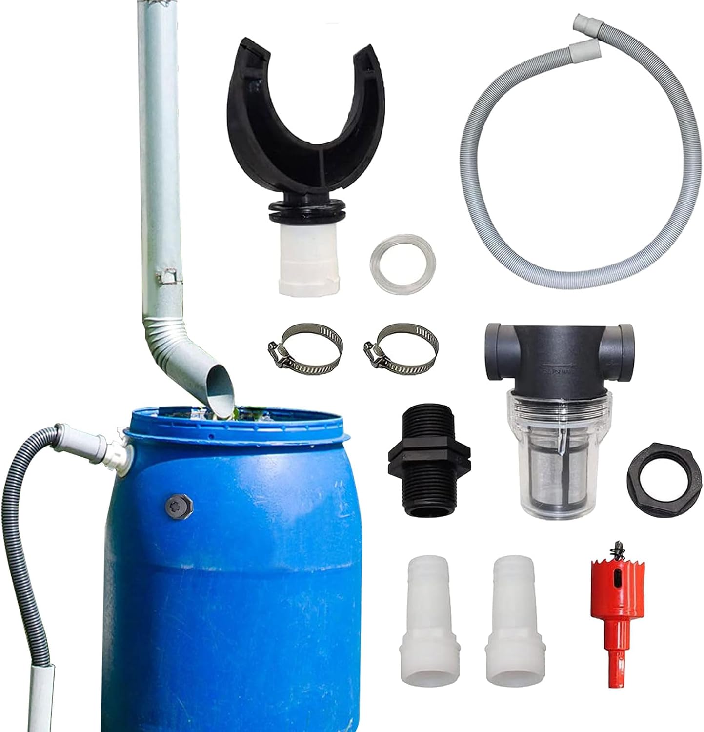 Kit Universel de récupération d'eau de Pluie, tonneau de récupération d'eau de Pluie avec Tuyau, avec système de Filtration, pour Le Stockage et l'arrosage des Jardins, pelouses, etc - (100cm)