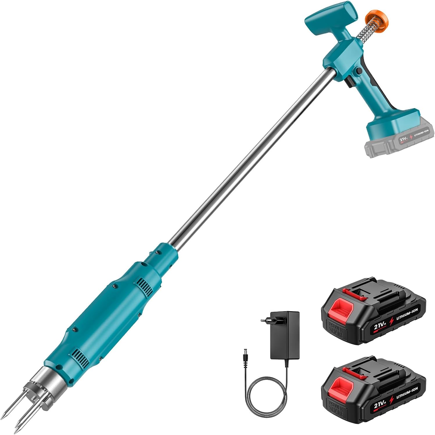 Désherbeur à batterie, Désherbeur Électrique avec Batteries 2x 3.0Ah, Tête en Acier à 3 Griffes Pénétrant 6 cm, Ergonomique et Léger, Désherbeur Sans Fil pour Pelouse et Jardin (Batteries doubles)