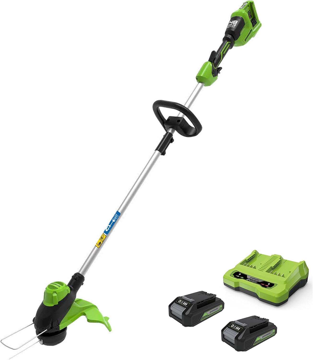 2×24V Débroussailleuse, 33 cm Coupe Bordure sans Fil, Ligne de Sortie Double 2 mm, Max 5600 TR/Min, Double Vitesse, Anneau Poignée Auxiliaire, avec 2 Batteries 2 Ah et Chargeur