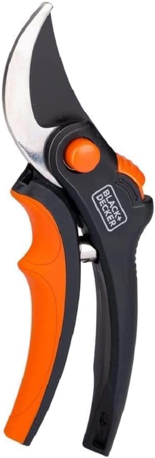 BLACK+DECKER Cisaille de Jardin - Ciseaux à Bois - Secateur de Jardin avec Lames en acier trempé - Branches d'un Diamètre de 13 mm - Taille 20,3 cm - Acier - Noir/Orange