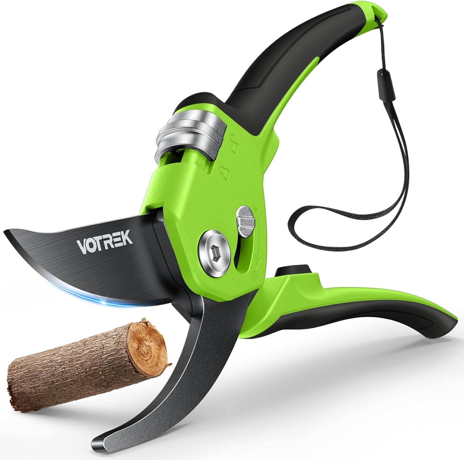 VOTREK 8,5" Sécateur de Jardin Pour Les Mains Faibles, Secateur Professionnel En Dérivation, Ciseaux Jardinage Pour Bois Frais/Fleur, 【Lame SK5】【Ressort Intégré】【Poignées Ergonomiques】 Herbe-Vert