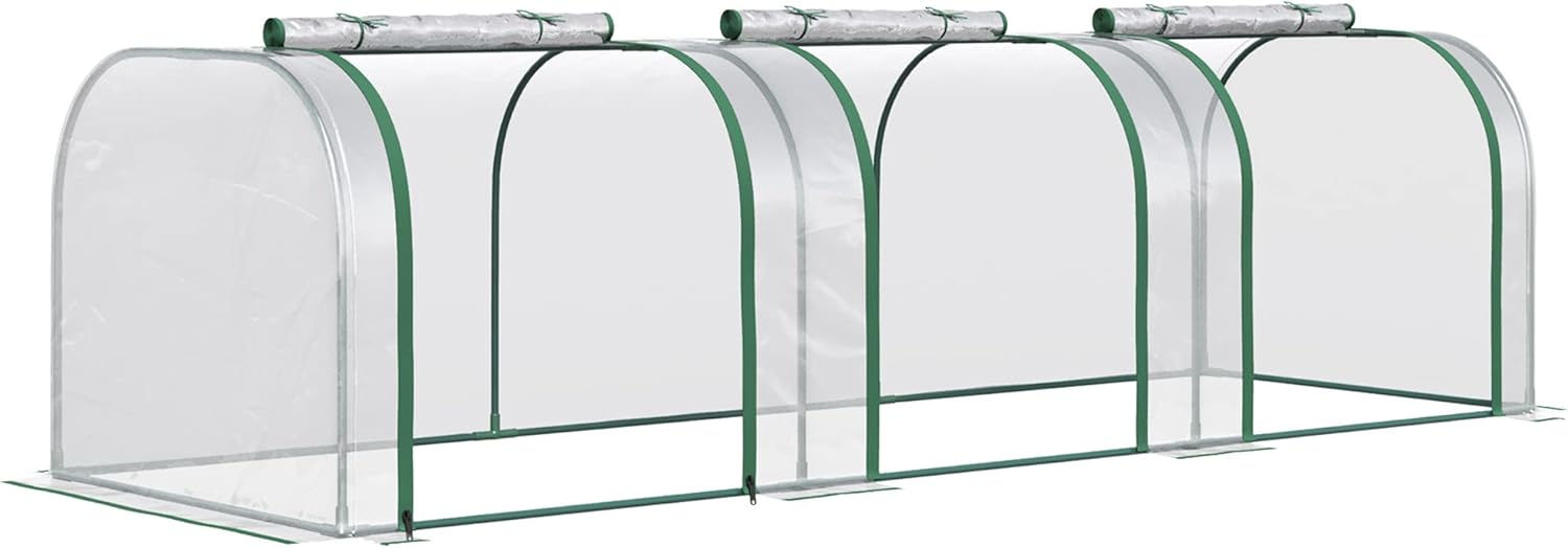 Mini Serre de Jardin Mini Serre Tunnel Serre à tomates 3L x 1l x 0,8H m Acier PVC Haute densité Anti-UV 3 fenêtres avec Zip enroulables Vert et Transparent 295L x 100l x 80H cm
