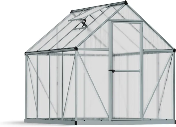 CANOPIA Palram Mythos Serre de Jardin– Polycarbonate Protégé Contre Le Solaire et Cadre en Aluminium, Base Inclue - Argent 6 x 8m Argent