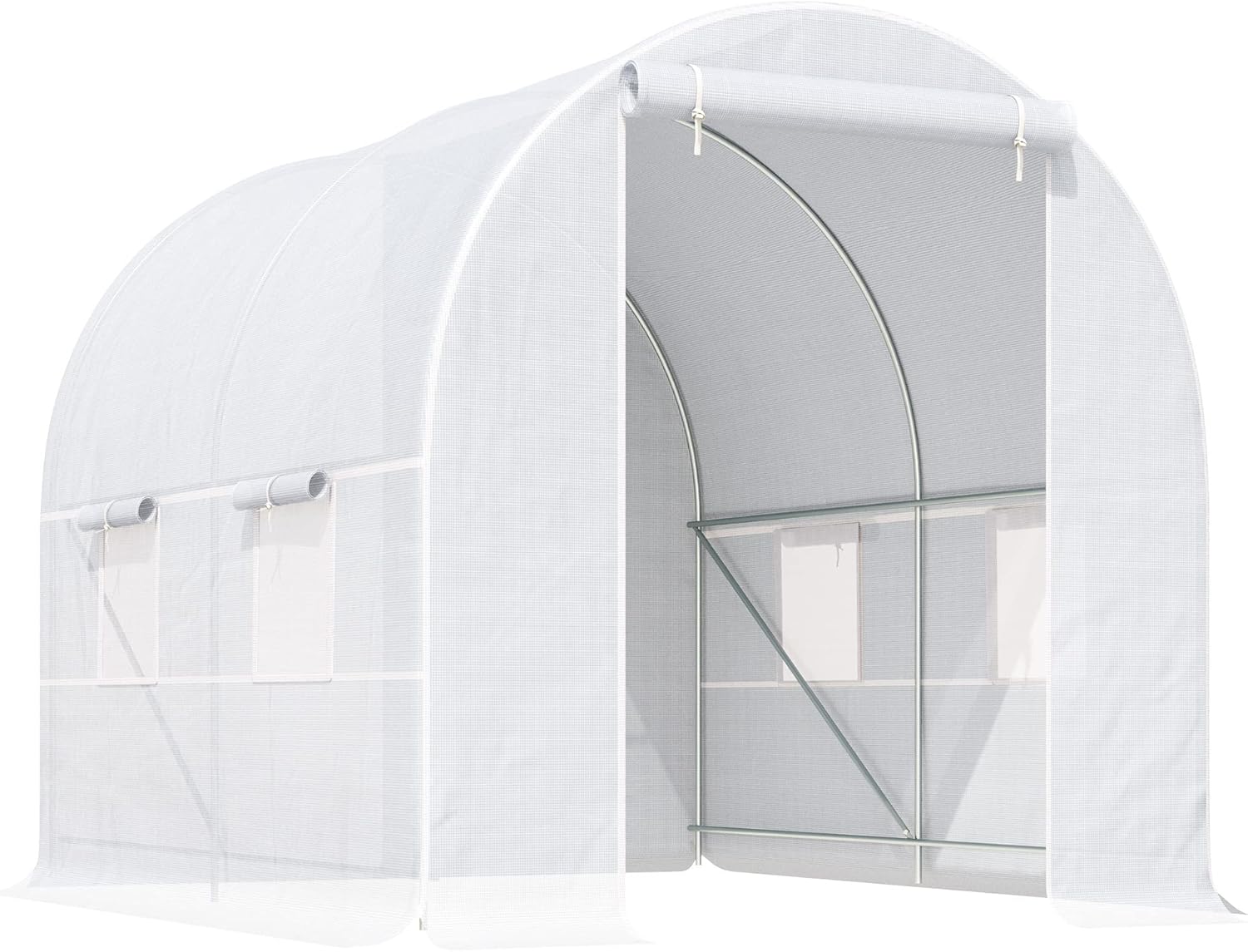 Serre de Jardin Tunnel Surface Sol 5 m² 2,5L x 2l x 2H m châssis Tubulaire renforcé 18 mm 4 fenêtres Blanc 250 x 200 x 200 cm