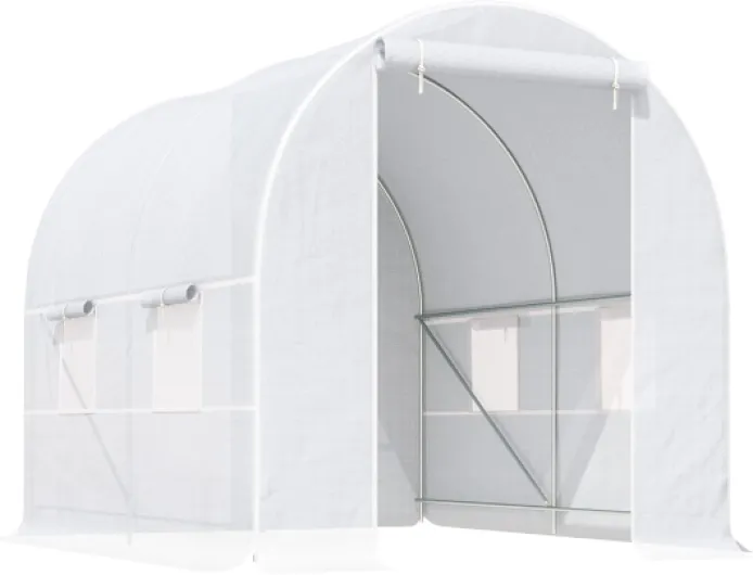 Serre de Jardin Tunnel Surface Sol 5 m² 2,5L x 2l x 2H m châssis Tubulaire renforcé 18 mm 4 fenêtres Blanc 250 x 200 x 200 cm