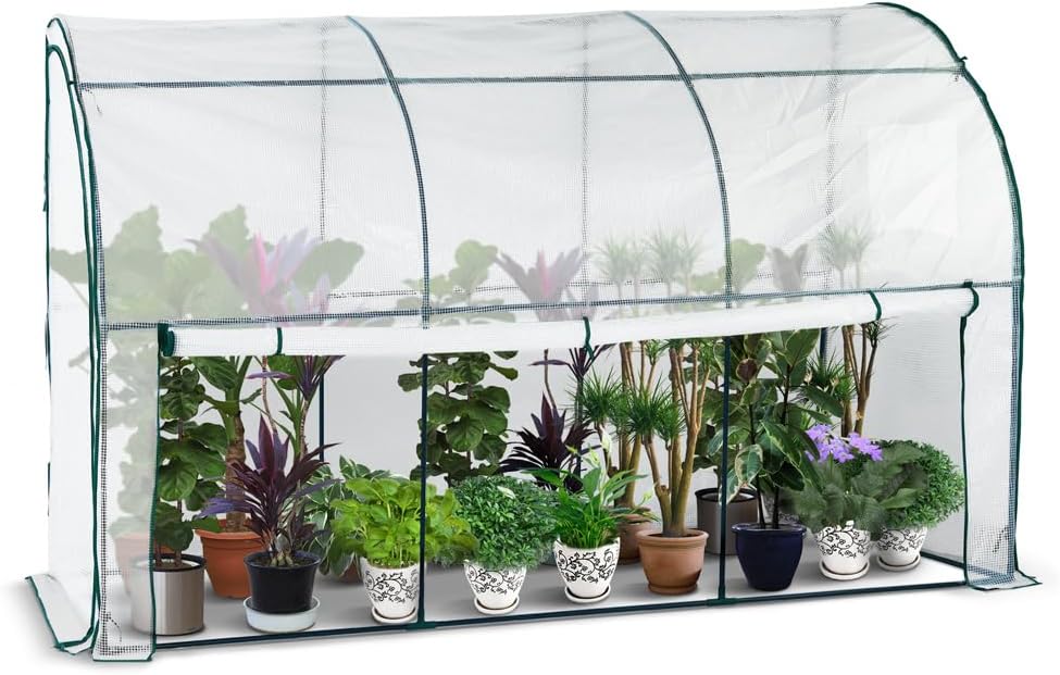 ® Serre de Jardin en Toutes Saisons Serre d'hivernage Murale Adossée pour Légumes Plantes Fleurs Serre Adossée avec Bâche PE 135g/m2 Serre a Tomate pour Balcon Terrase Jardin 300x100x180cm Blanc Blanc 300x100x180cm