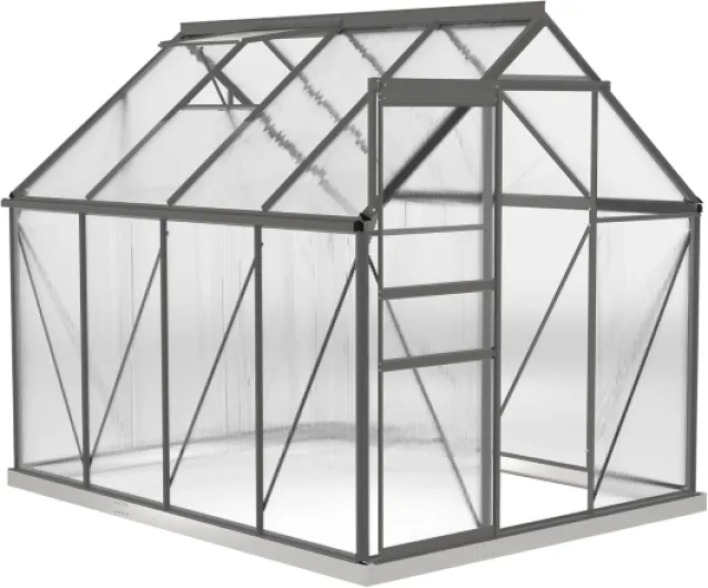 Serre de Jardin en Polycarbonate 4,8 m² dim - 1,9L x 2,53l x 1,99H m avec Fondation, Lucarne réglable, Porte coulissante - Gris foncé et Transparent