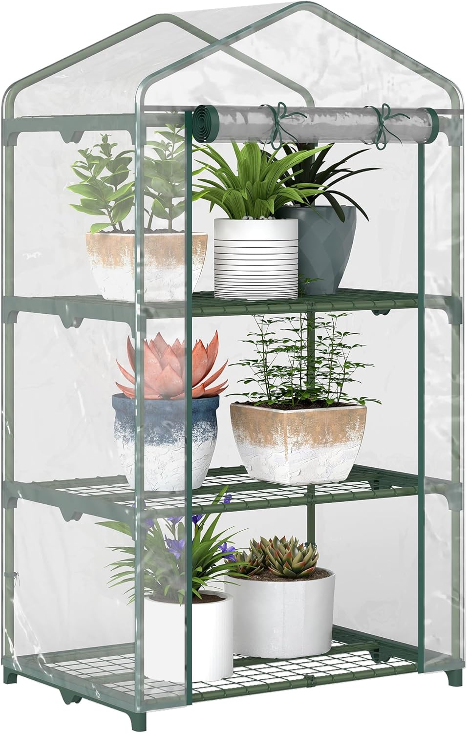 Serre de Jardin avec étagères 3 Niveaux, Serre de Balcon, bâche renforcée PVC, châssis en Acier, Porte zippée Enroulable, pour légumes Plantes Fleurs, 69 x 49 x 125 cm, Transparent