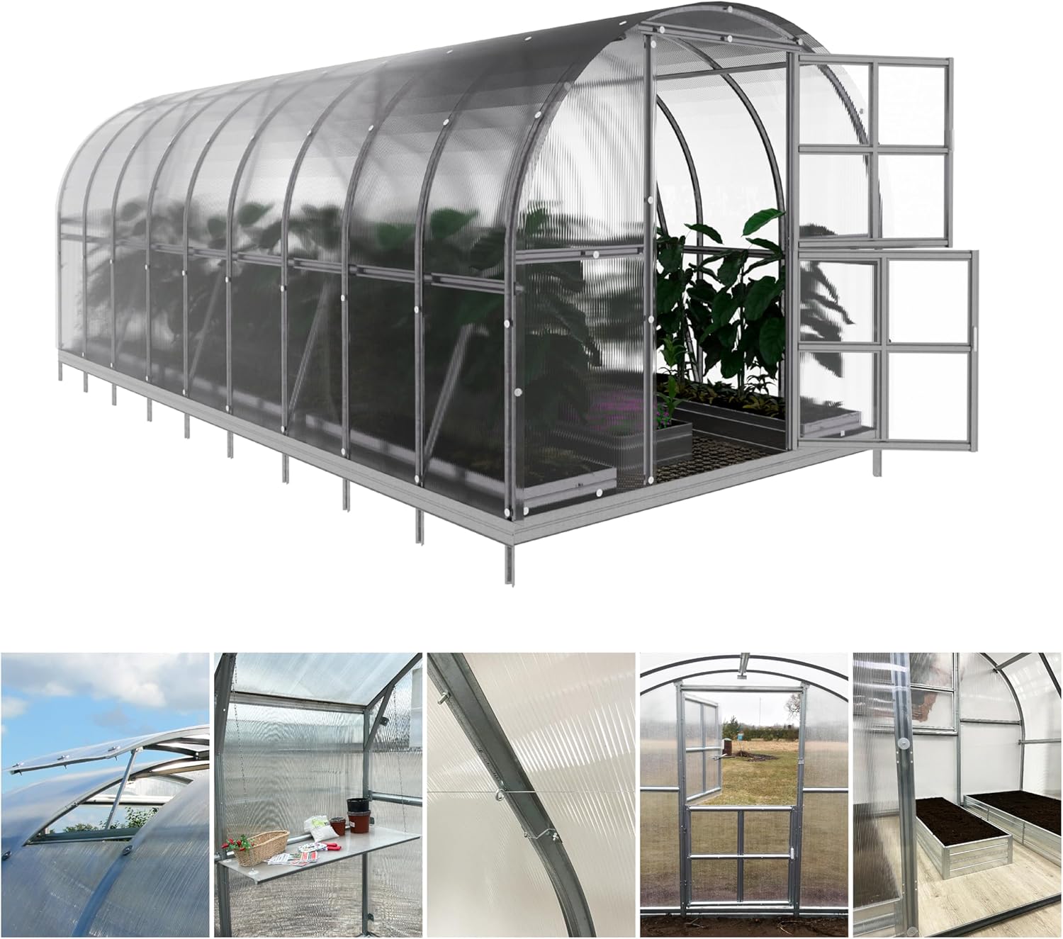 Ensemble de Serre 3x6m avec revêtement en Polycarbonate 6mm + Tous Les Accessoires