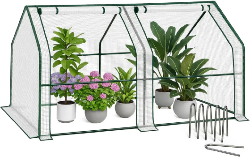 ® Mini Serre de Jardin à Toit Pointu avec 2 fenêtres avec Zip enroulables Bâche PE renforcée 135g/m2 pour semis Plantes Fleurs légumes 180x90x90cm Blanc Blanc 180x90x90cm