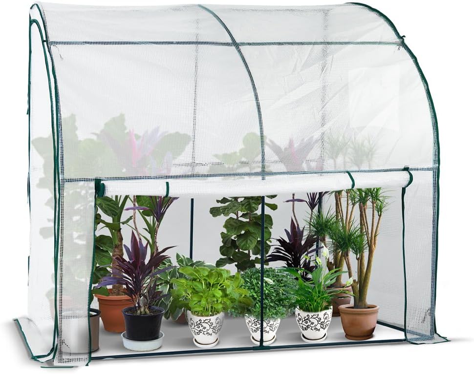 ® Serre de Jardin en Toutes Saisons d'hivernage Murale Adossée pour Légumes Plantes Fleurs Adossée avec Bâche PE 135g/m2 a Tomate pour Balcon Terrase Jardin 200x100x180cm Blanc Blanc 200x100x180cm