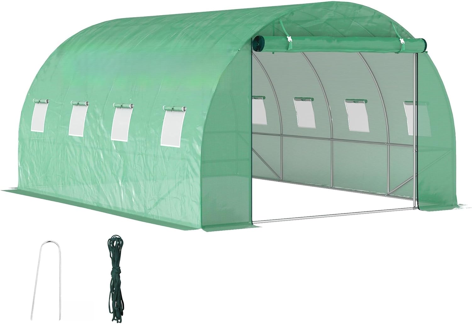 Serre de Jardin 12 m², Serre Tunnel de Jardin 3 x 4 x 2 m avec Porte Enroulable et 8 fenêtres en Maille, Serre en Acier galvanisé et PE Haute densité 170 g/m², résistante aux UV, Vert 298x398x198cm