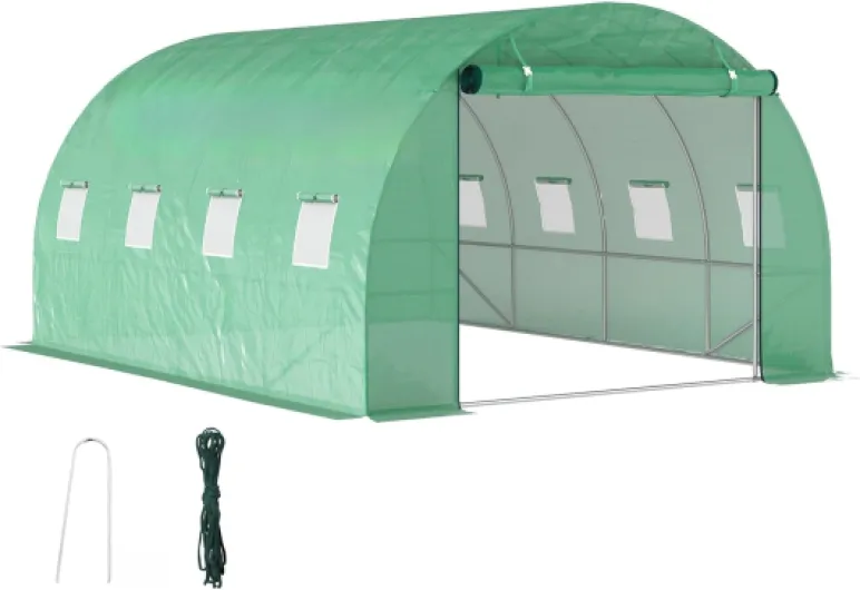 Serre de Jardin 12 m², Serre Tunnel de Jardin 3 x 4 x 2 m avec Porte Enroulable et 8 fenêtres en Maille, Serre en Acier galvanisé et PE Haute densité 170 g/m², résistante aux UV, Vert 298x398x198cm