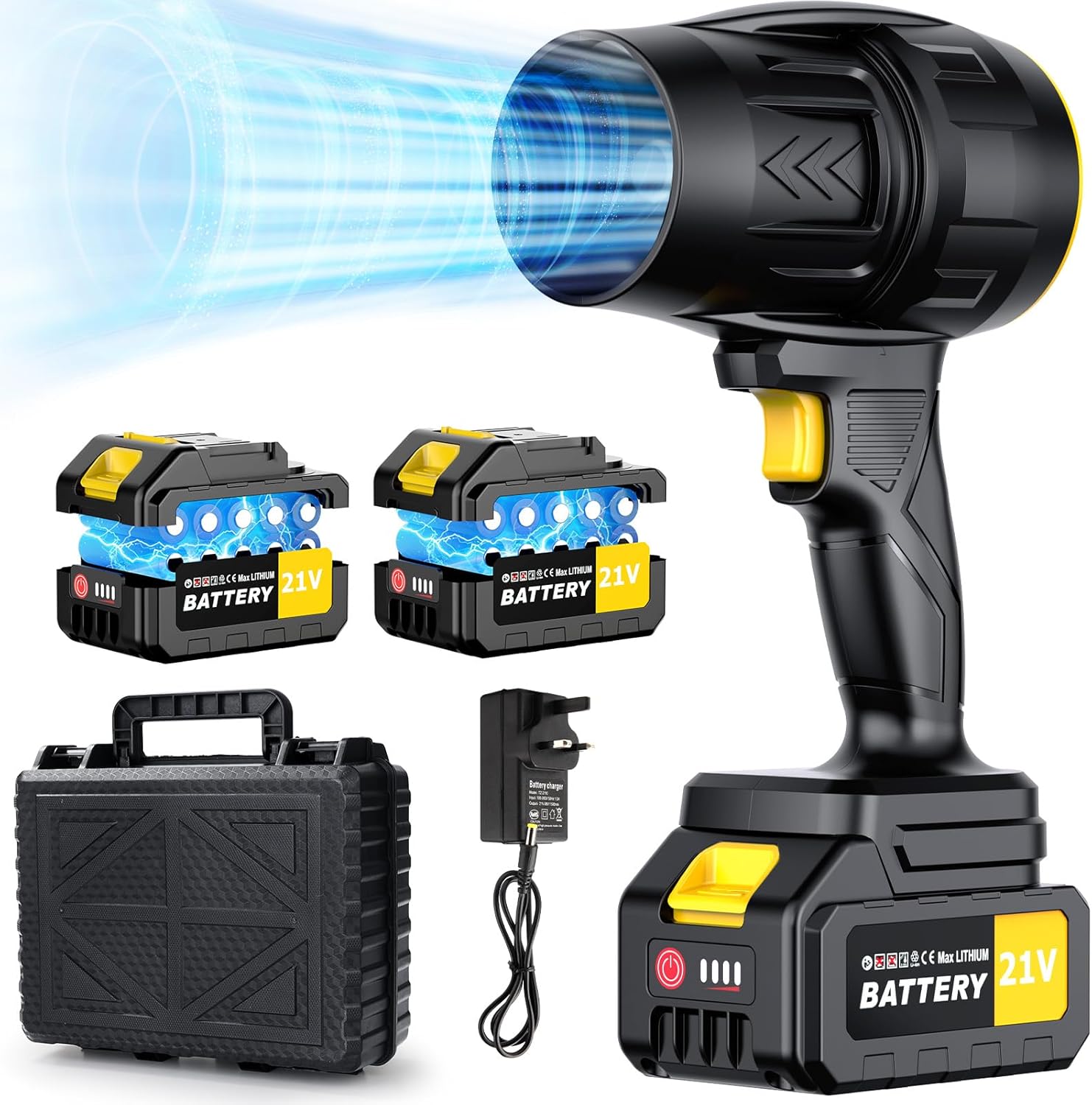 Souffleurs de Feuilles, 543 m³/h, Souffleur de Feuilles sans Fill avec 2 Batteries de 3,0 Ah, 40000 RPM, Vitesse Variable, Souffleuse à Poussière électrique pour Feuilles, Neige et Poussière