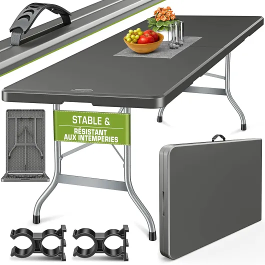 Tillvex Table de Jardin Pliante en Plastique 180x75 cm avec poignée - Idéale comme Buffet, pour Terrasse, Jardin, Balcon ou Camping - 8 Personnes 180 x 75 cm Anthracite
