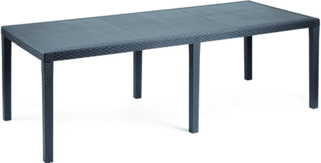 Dmora - Table d'extérieur Roma, Etagère à manger rectangulaire extensible, Table de jardin extensible effet rotin, 100% Made in Italy, 150/220x90h72 cm, Anthracite