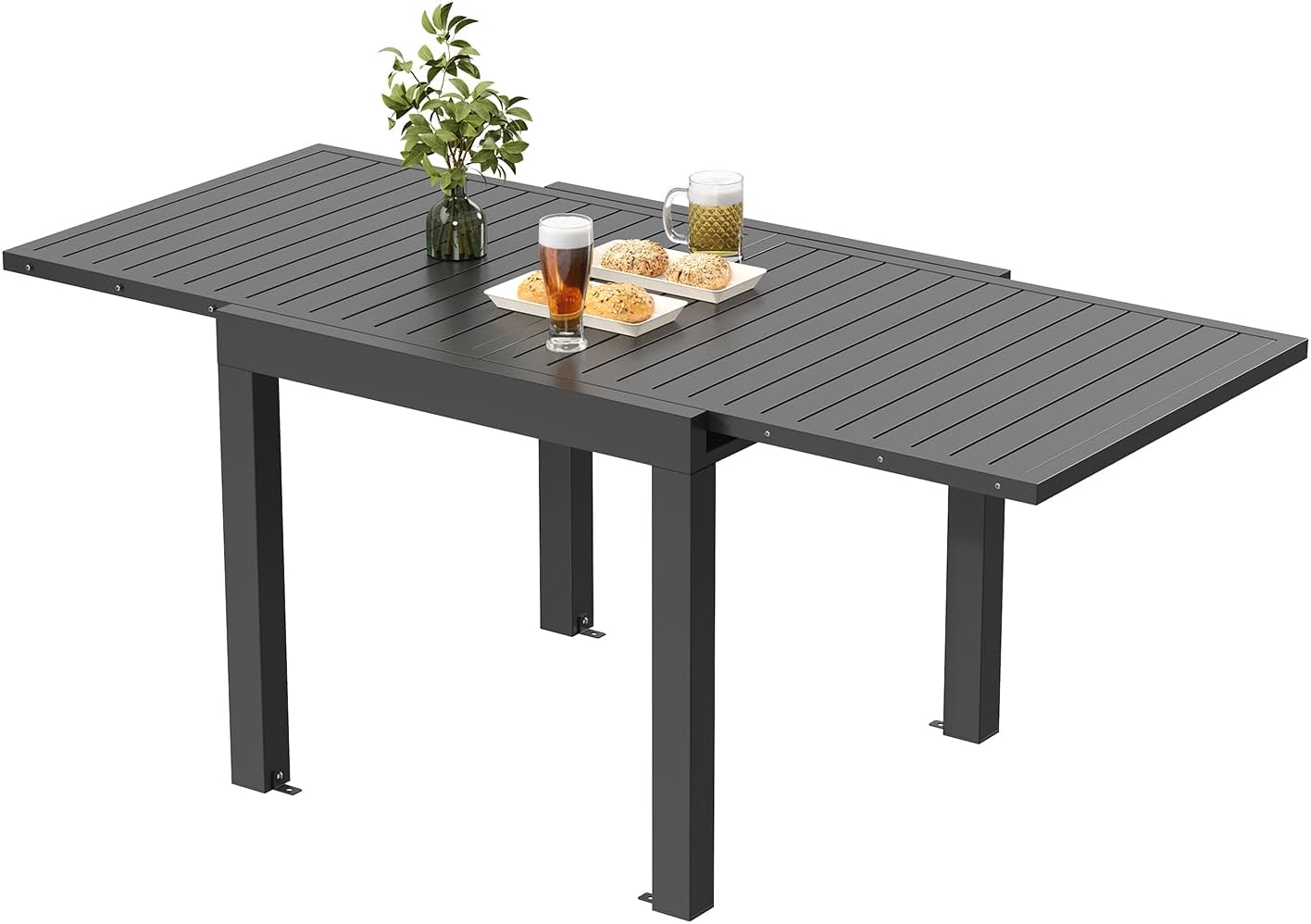 JUMMICO Table de Jardin, Extensible, en Aluminium, Table à Manger, de Camping, Table Pliante Extérieure, Table de Balcon, Pieds Réglables, 80 x 160 cm, Gris Chocolat 80-160 cm Gris Chocolat