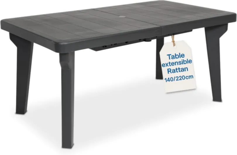 Table de jardin extensible en plastique Berg160/220 x 90 x 74h cm - Table d'extérieur avec rallonge (new anthracite)