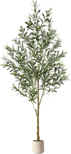 Alupssuc Olivier Artificiel 180cm en Pot Blanc, Arbre Artificielle Interieur Exterieur, Plantes Artificielles Interieur Fausse Plante Verte Décoration pour Maison Chambre Salon Balcon Cour Jardin 180 cm
