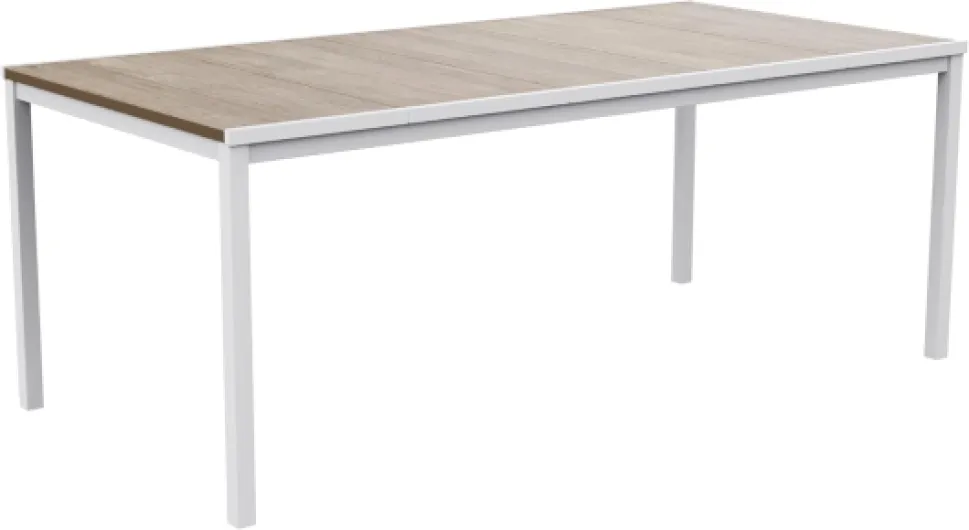 Avon - Table de Salle à Manger rectangulaire extérieure, Jardin, terrasse, 200 x 95 x 75 cm, capacité 8 Personnes, résine, Plateau Finition Imitation Bois, Cadre Blanc