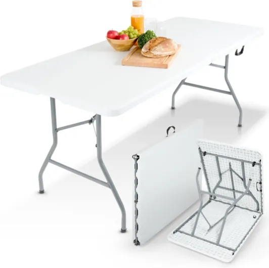 Table de Buffet Pliante - 182 x 74 x 74 cm Résistante aux intempéries - Table de Jardin Table de fête Pliante pour Jardin Balcon - 8 Personnes - Blanc