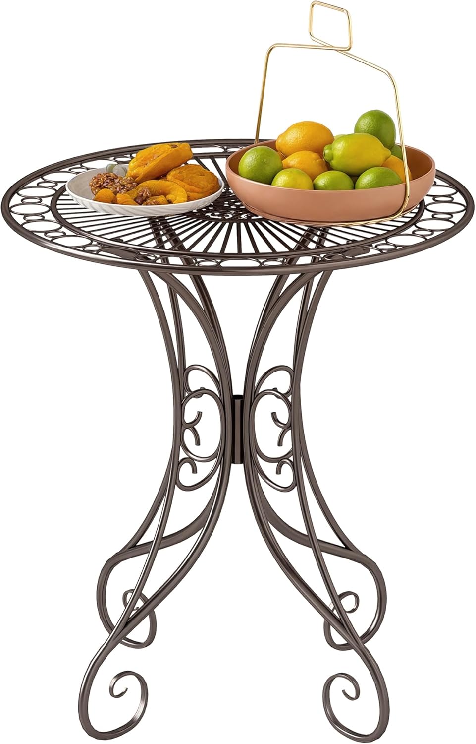 Table de Jardin Ronde Ø 85 cm, Table de terrasse Cadre en métal, Charge de 50 kg, pour intérieur et extérieur, pour Balcon, Porche, Marron