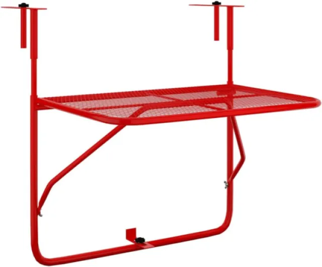 Table de Balcon Table Basse Suspendue Table d'Appoint Pliable Meuble de Jardin Rampe Terrasse Patio Extérieur Rouge 60x40 cm Acier