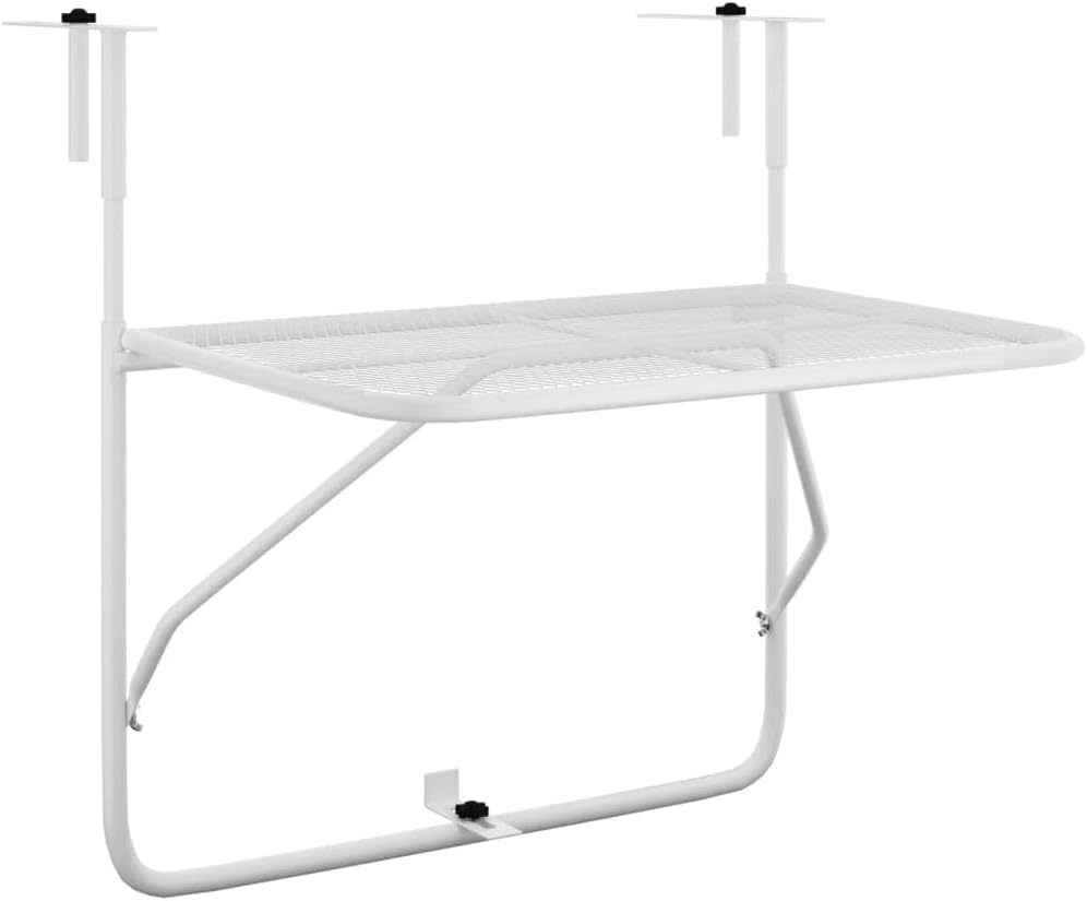 Table de Balcon Table Basse Suspendue Table d'Appoint Pliable Meuble de Jardin Rampe Terrasse Patio Extérieur Blanc 60x40 cm Acier