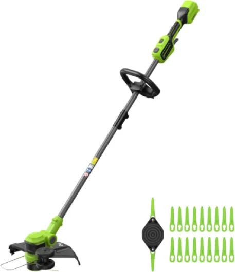 24V Coupe-Gazon avec Batterie & Coupe-Bordures avec Roue pour Jardins de Taille Moyenne, 33cm de Largeur de Coupe, INCL - Bobine de Fil de 2mm & 20 Lames en Plastique