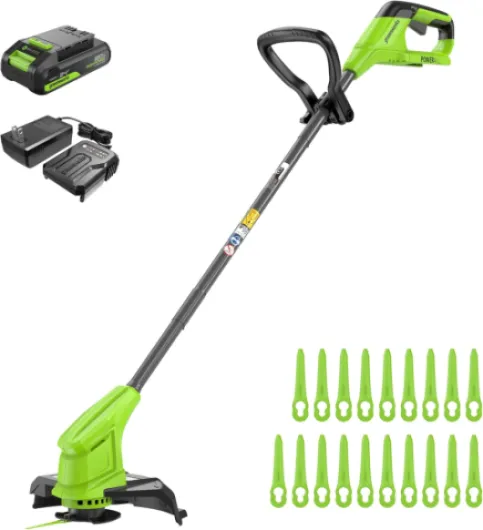 24V Coupe-Bordures sans Fil pour Moyens Jardins, Hauteur réglable, Largeur de Coupe 25 cm, 20 Couteaux Clients Inclus, Batterie 2.0 Ah et Chargeur, Barre de Guidage télescopique réglable 25CM Incl - 2Ah Battery