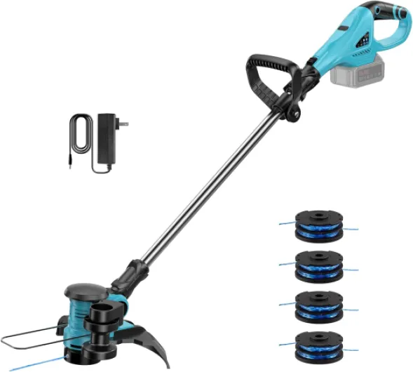 Debroussailleuse Electrique sans Fil,avec 1 Batterie et 4 Bobines,2 en 1 Coupe Bordure sans Fil,Alimentation Automatique de Fil,Compatible avec la Batterie Makita (sans Batterie)