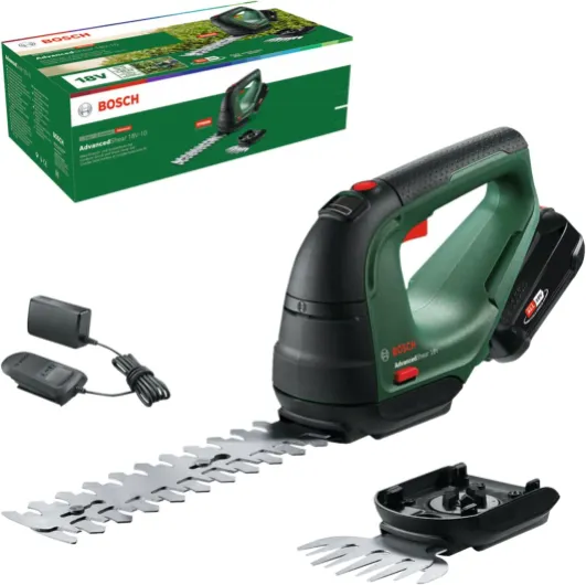 Cisaille à Gazon sans Fil - AdvancedShear 18V-10 (1 Batterie 2.0 Ah, 18 Volt System, Coupe Jusqu’à 85 m² par Charge, avec Lame de Taille-Herbes et Lame de sculpte-Haies) Vert Grasschere 18 Volt - 1 Akku Cisaille à gazon 18 V - 1 batterie