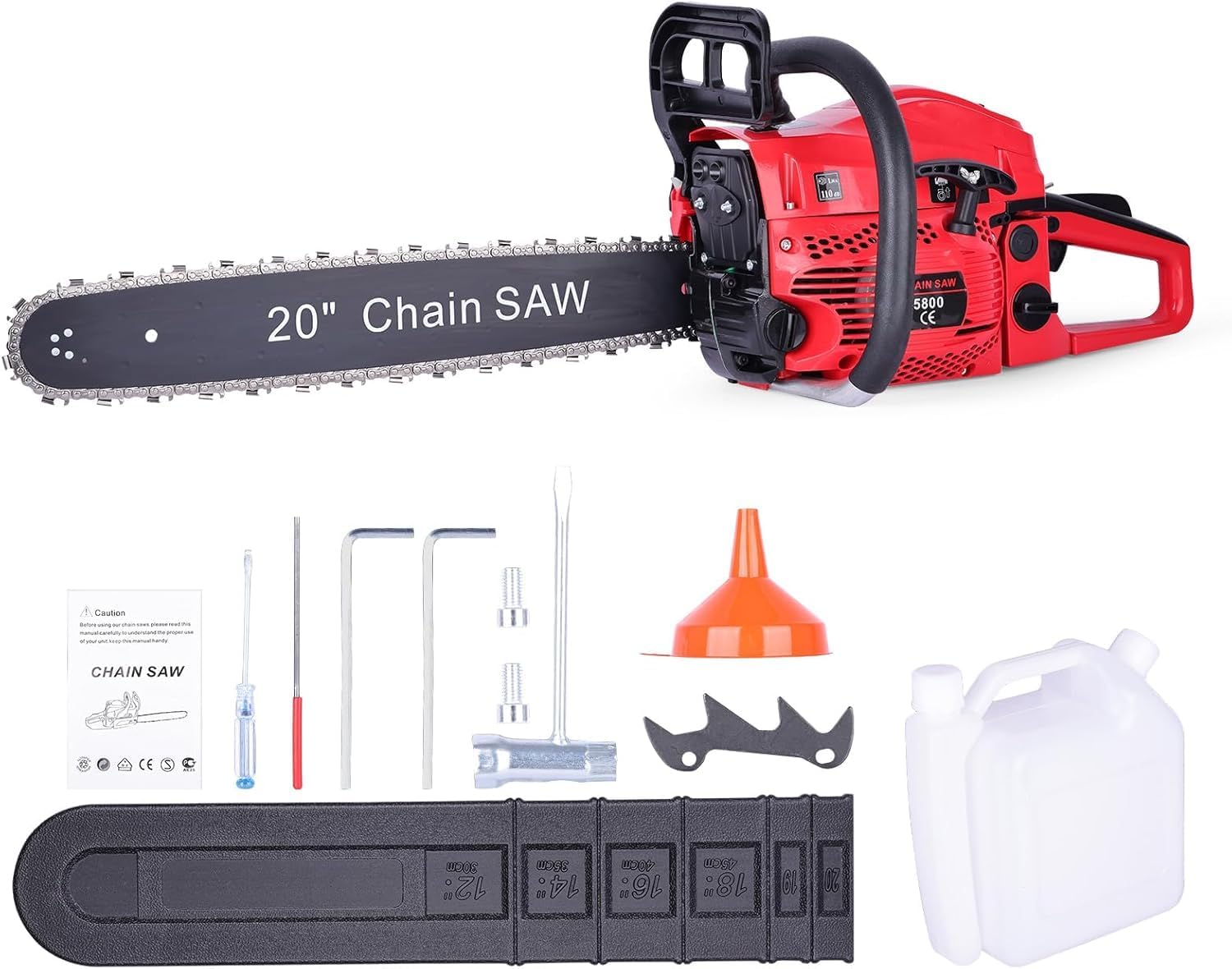 Tronçonneuse à essence 58 cm³, tronçonneuse électrique de 50 cm, tronçonneuse à essence manuelle à deux temps, outil de jardinage pour la coupe d'arbres, de bois, le jardinage et la ferme
