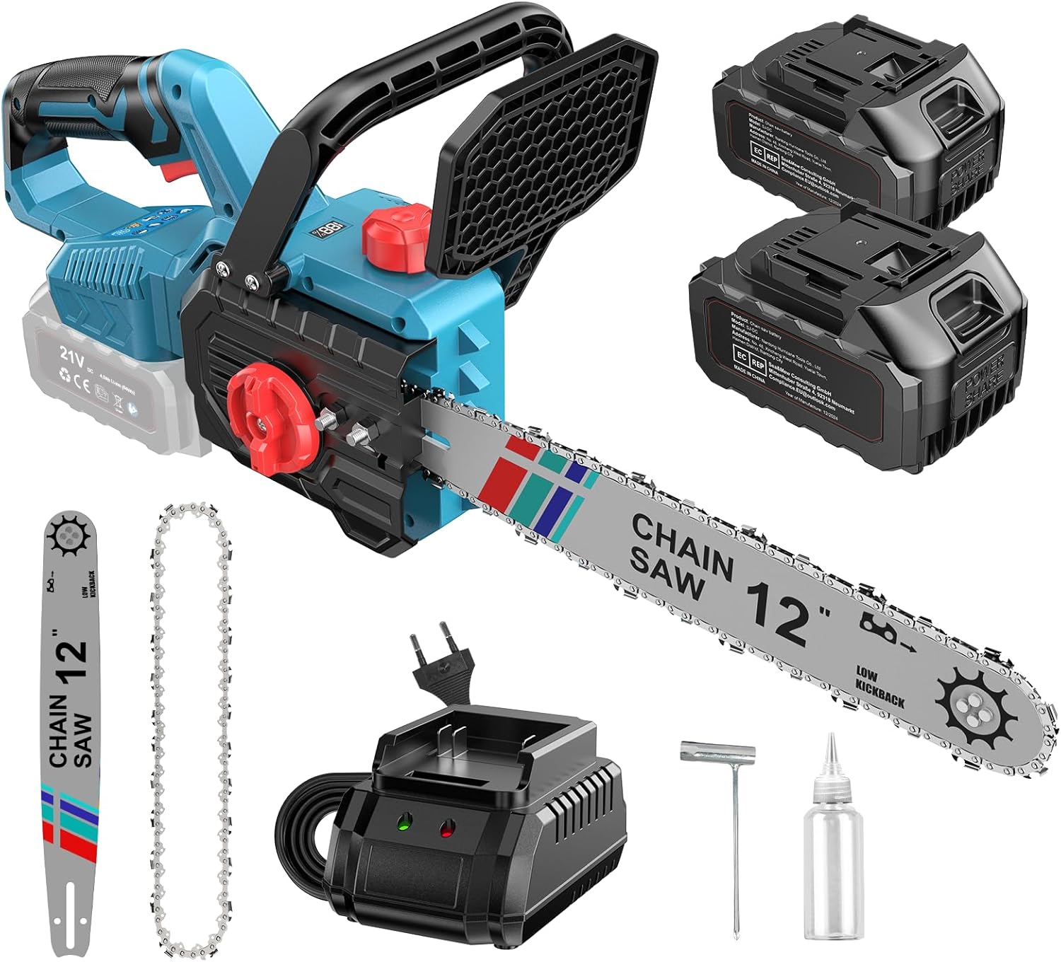 Tronçonneuse a Batterie 12 Pouces, Mini Tronconneuse a Batterie Sans Balais 1000 W, Tronçonneuse Électrique avec Batterie 8000mAh, Tronconneuse pour L'élagage des Branches, La Coupe du Bois
