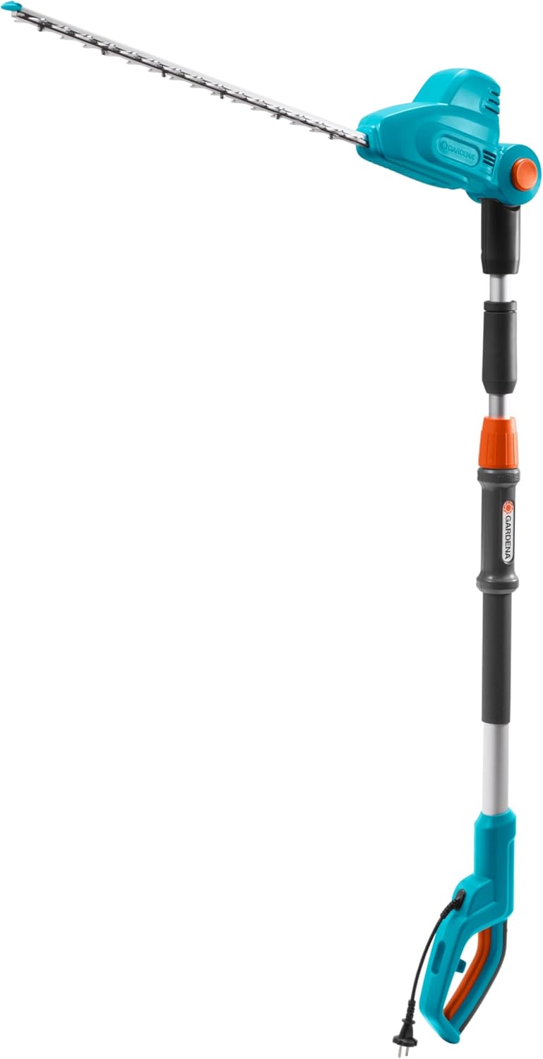 Taille-haies sur perche THS 500/48 sans batterie de Gardena : taille-haies 500 W, 3,5 m de portée, tête inclinable et manche télescopique, lame de 48 cm, butée de protection (8883-20) Jusqu'à 3,5 m