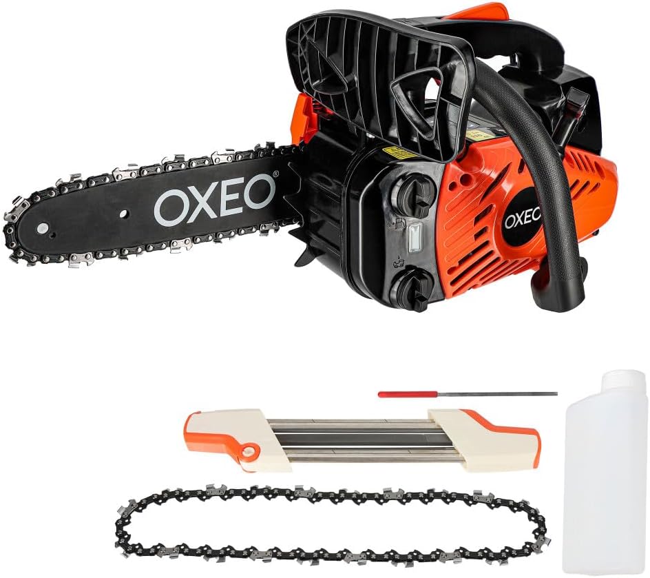 Tronçonneuse élagueuse thermique - Cylindrée 25,4cm³ - Guide chaine 10 pouces 25,4cm - 2 chaînes - Porte lime 2en1