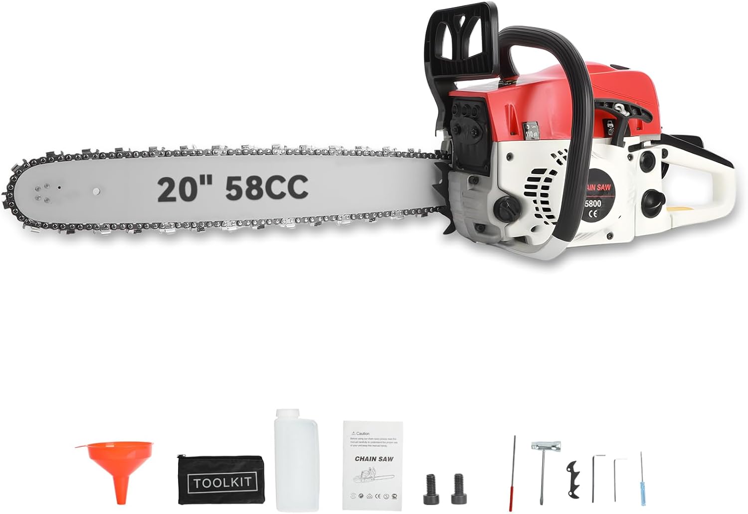 1 Ensemble de 58 CC Tronconneuse Thermique, Tronçonneuse Thermique à Gaz Multifonction Haute Puissance, Elagueuse Thermiques à Bois Résistante à la Rouille pour la Coupe du Bois (Rouge)