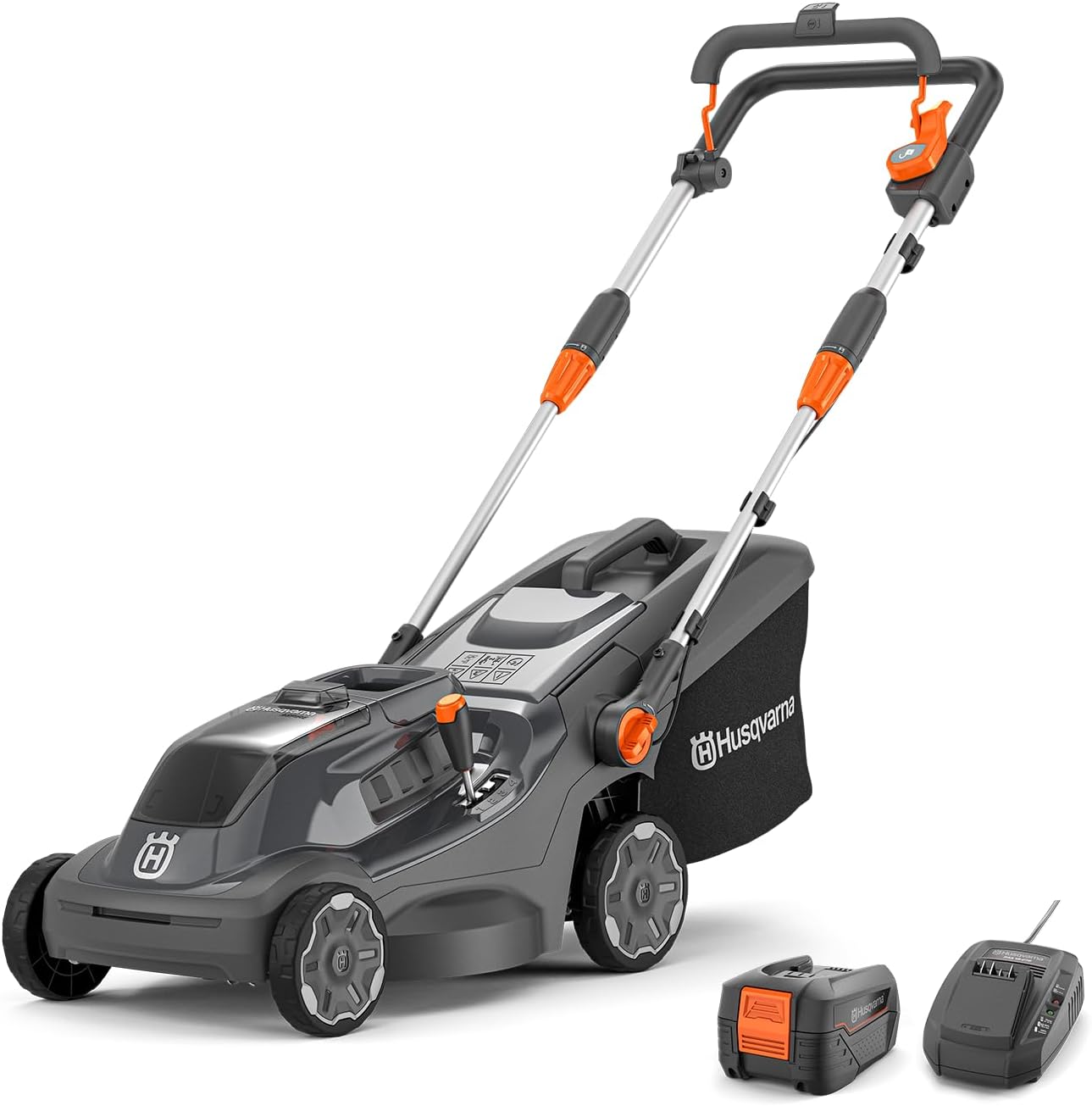 Husqvarna Aspire LC34-P4A Tondeuse à Gazon sans Fil avec Batterie 18 V et Chargeur, pour 500 m² de Surface de pelouse I Tondeuse à Gazon électrique (Panier collecteur de 30 l, Largeur de Coupe 34 cm, inkl - 18V Akku